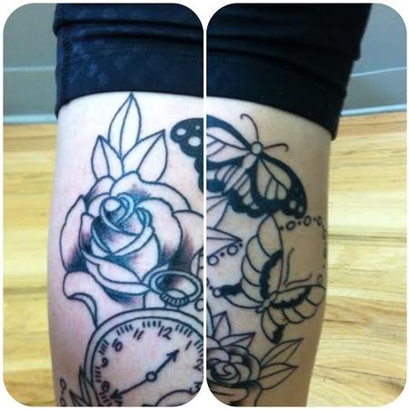 Tattoos - roses and pocketwatch in progress - 92254